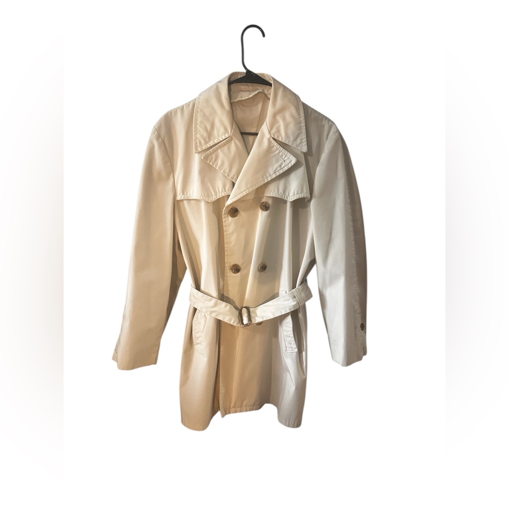Vintage 1970s Grais Trench Coat Women Large Beige Belted Classic Minimalist Prep